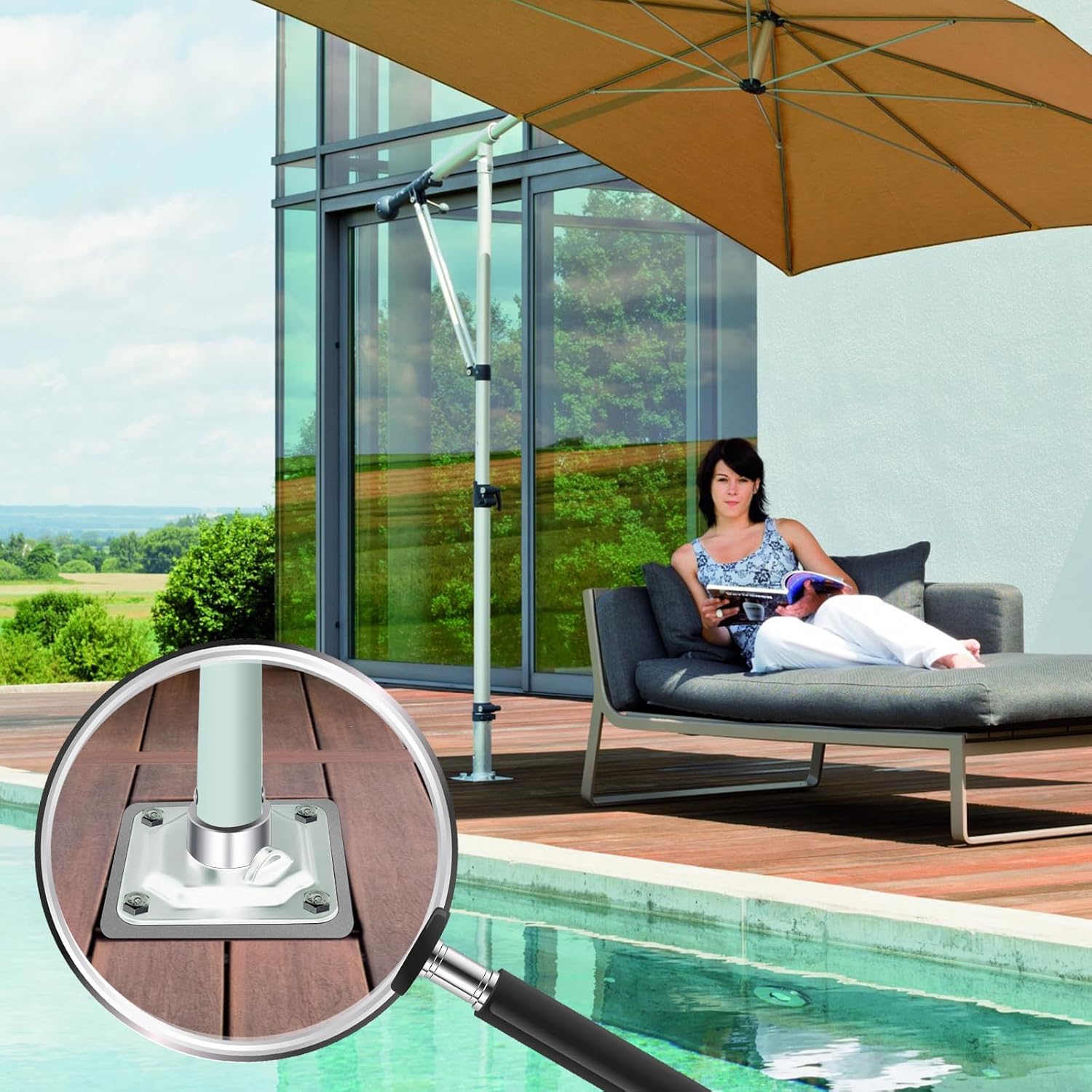 SLIIMU 18lbs In-ground Umbrella Base with Umbrella Stand Tube, Universal Umbrella Ground Anchor, Patio Umbrella Base In Ground for Offset Cantilever Umbrella, Hanging Parasol Stand Holder, Silver